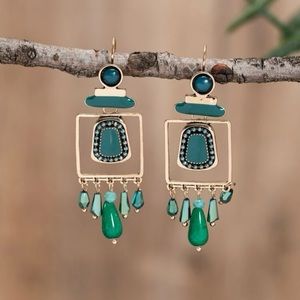 1pair Enamel Colored Drop Earrings, Random Bead Color